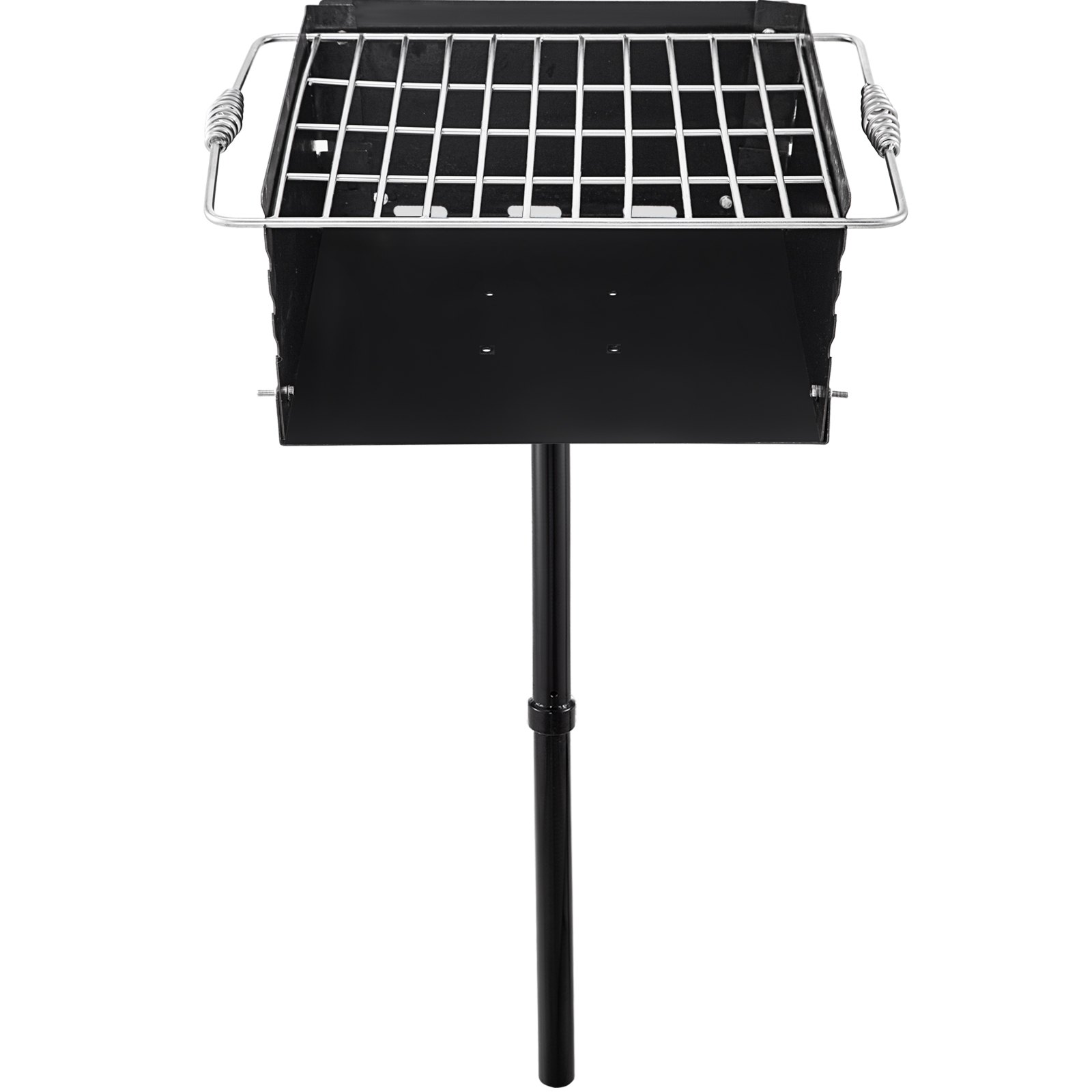 VEVOR Parrilla de carbón estilo parque de 40,6 x 40,6 x 20,3 cm con rejilla, poste único de acero al carbono, poste de 127 cm de altura, parrilla resistente para exteriores para barbacoa, camping y patio.