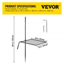 Parrilla giratoria VEVOR, parrilla para fogata de acero resistente, parrilla de fuego abierto de una sola capa, parrilla giratoria para fogata de 24" x 24" con mango de disipación de calor, estaca para parrilla de fogata para cocinar al aire libre con llama abierta