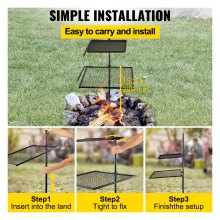 VEVOR Parrilla Giratoria para Barbacoa 2 Capas Parrilla Giratoria Acero 153,5 cm