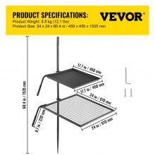 VEVOR Parrilla Giratoria para Barbacoa 2 Capas Parrilla Giratoria Acero 153,5 cm