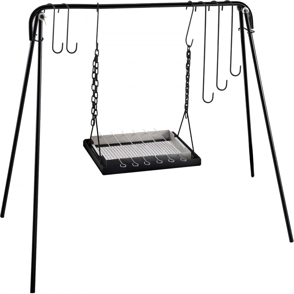 VEVOR - Parrilla oscilante para fogatas, soporte para fogatas de 20 kg, patas ajustables, parrilla para barbacoa con ganchos y accesorios para utensilios de cocina y horno holandés