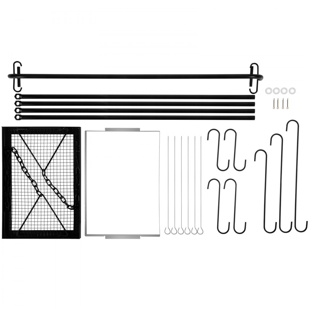 VEVOR - Parrilla oscilante para fogatas, soporte para fogatas de 20 kg, patas ajustables, parrilla para barbacoa con ganchos y accesorios para utensilios de cocina y horno holandés