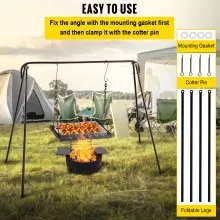VEVOR Grill Swing, Campfire Cooking Stand 44 Lbs Capacidad, Campfire Grill Stand con patas ajustables, BBQ Grill con ganchos y accesorios para utensilios de cocina y horno holandés
