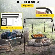 VEVOR Grill Swing, Campfire Cooking Stand 44 Lbs Capacidad, Campfire Grill Stand con patas ajustables, BBQ Grill con ganchos y accesorios para utensilios de cocina y horno holandés