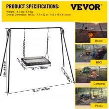 VEVOR Grill Swing, Campfire Cooking Stand 44 Lbs Capacidad, Campfire Grill Stand con patas ajustables, BBQ Grill con ganchos y accesorios para utensilios de cocina y horno holandés