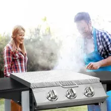 Cubierta para parrilla VEVOR, compatible con parrilla Blackstone de 28", tapa para parrilla con placa de diamante de aluminio liviano con mango de acero inoxidable para barbacoa al aire libre, accesorios para parrilla de piedra negra, plateado