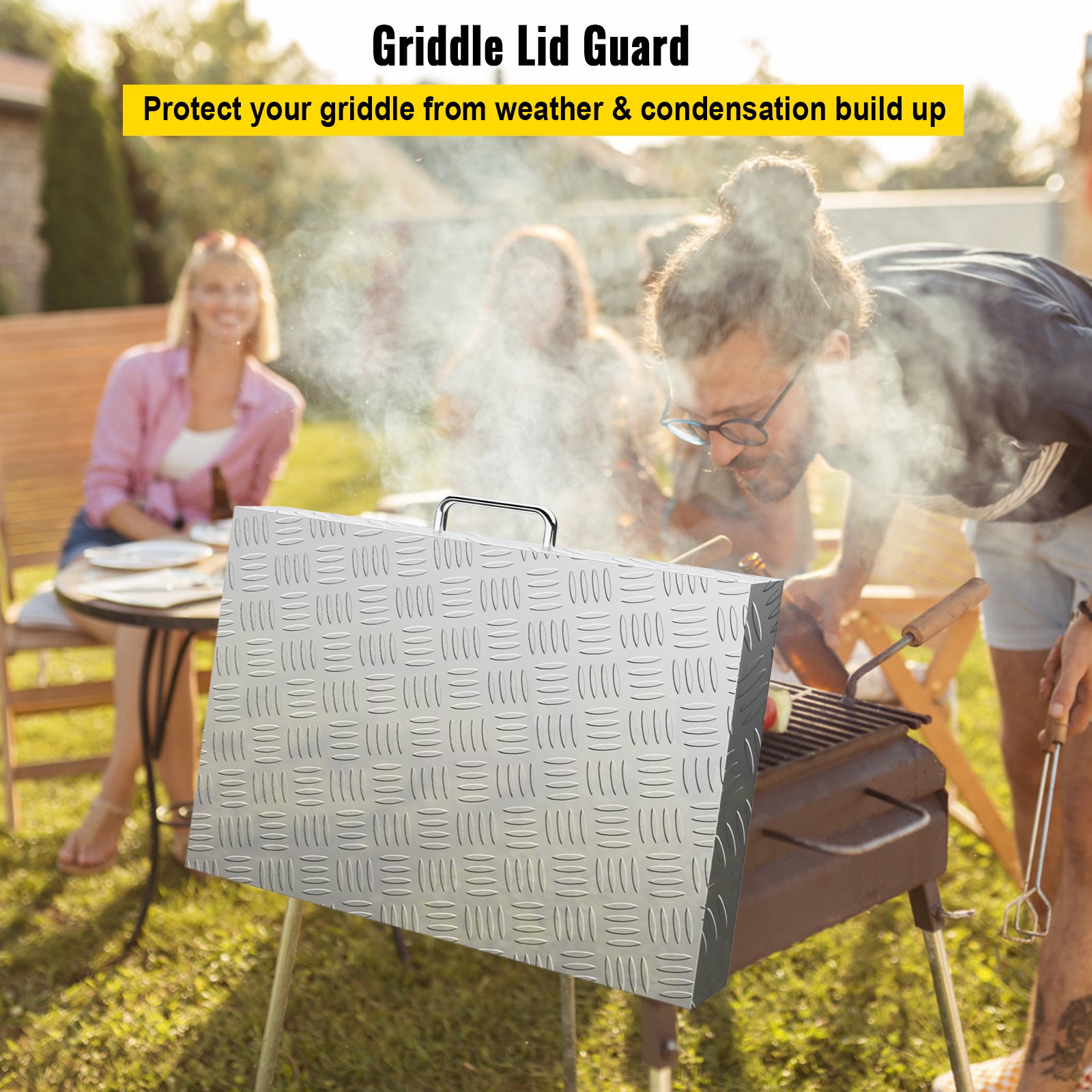 Funda para plancha VEVOR, compatible con plancha Blackstone de 28", ligera, de aluminio con placa de diamante y asa de acero inoxidable para barbacoa al aire libre, color plateado.