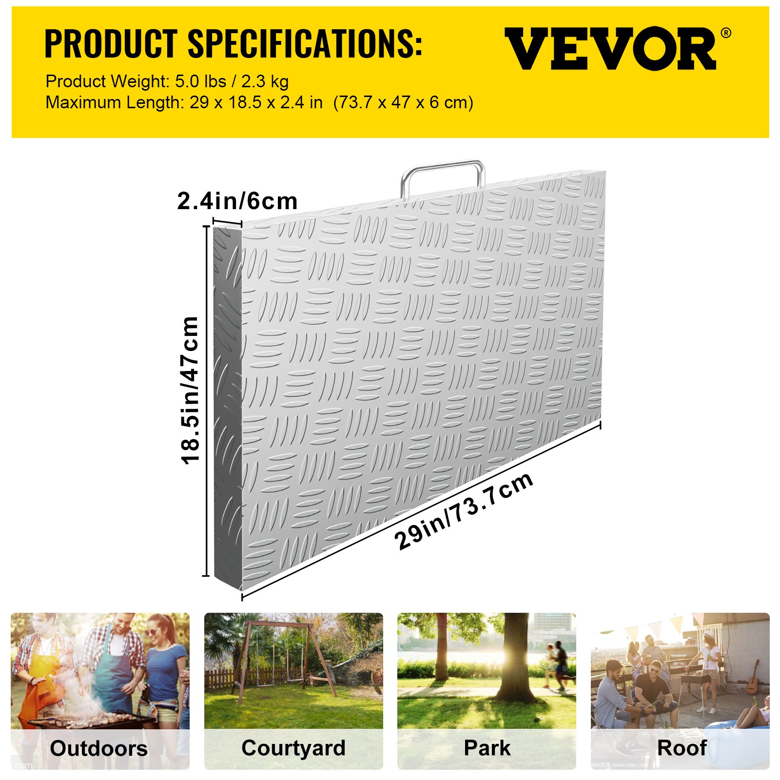 Funda para plancha VEVOR, compatible con plancha Blackstone de 28", ligera, de aluminio con placa de diamante y asa de acero inoxidable para barbacoa al aire libre, color plateado.