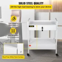 VEVOR Carro de laboratorio, 2 niveles Carro utilitario de acero inoxidable Carro médico 2 cajones Carro de laboratorio rodante Carro de servicio de pintura blanca con ruedas de 360° para laboratorio Hospital Oficina dental Salón de belleza
