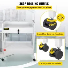 VEVOR Carro de laboratorio, 2 niveles Carro utilitario de acero inoxidable Carro médico 2 cajones Carro de laboratorio rodante Carro de servicio de pintura blanca con ruedas de 360° para laboratorio Hospital Oficina dental Salón de belleza