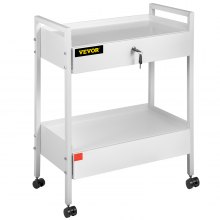 VEVOR Carro de laboratorio, 2 niveles Carro utilitario de acero inoxidable Carro médico 2 cajones Carro de laboratorio rodante Carro de servicio de pintura blanca con ruedas de 360° para laboratorio Hospital Oficina dental Salón de belleza