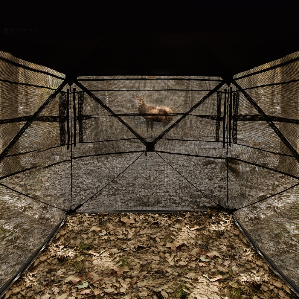 VEVOR - Persiana de caza, toldo transparente de 270°, para 4-5 personas, plegable, con bolsa de transporte, portátil y resistente, malla transparente unidireccional para cazar pavos y ciervos.