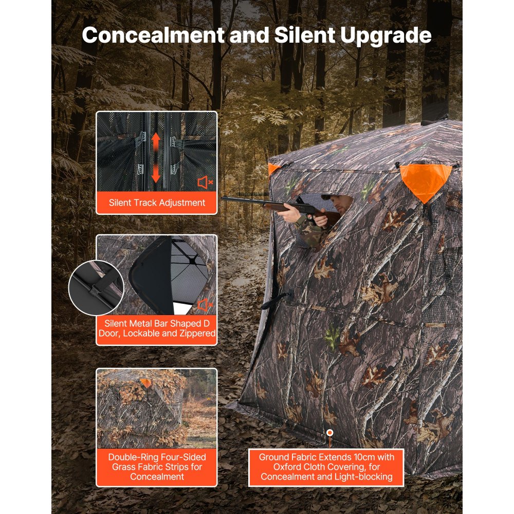VEVOR Hunting Blind, 270° See Through Ground Blind, 4-5 Person Pop Up Deer Blind for Hunting with Carrying Bag, Portable Resilient Hunting Tent, One-Way See-Through Mesh for Turkey and Deer Hunting