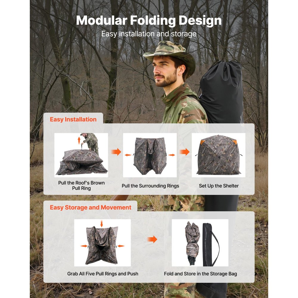 VEVOR Hunting Blind, 270° See Through Ground Blind, 4-5 Person Pop Up Deer Blind for Hunting with Carrying Bag, Portable Resilient Hunting Tent, One-Way See-Through Mesh for Turkey and Deer Hunting