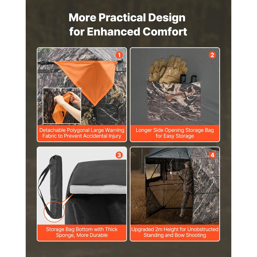 VEVOR - Tienda de caza para 6-7 personas, toldo de suelo transparente de 288 grados con 5 lados y bolsa de transporte, carpa de camuflaje portátil, refugio oculto duradero con puerta y ventana silenciosas con cremallera, para pavos y ciervos