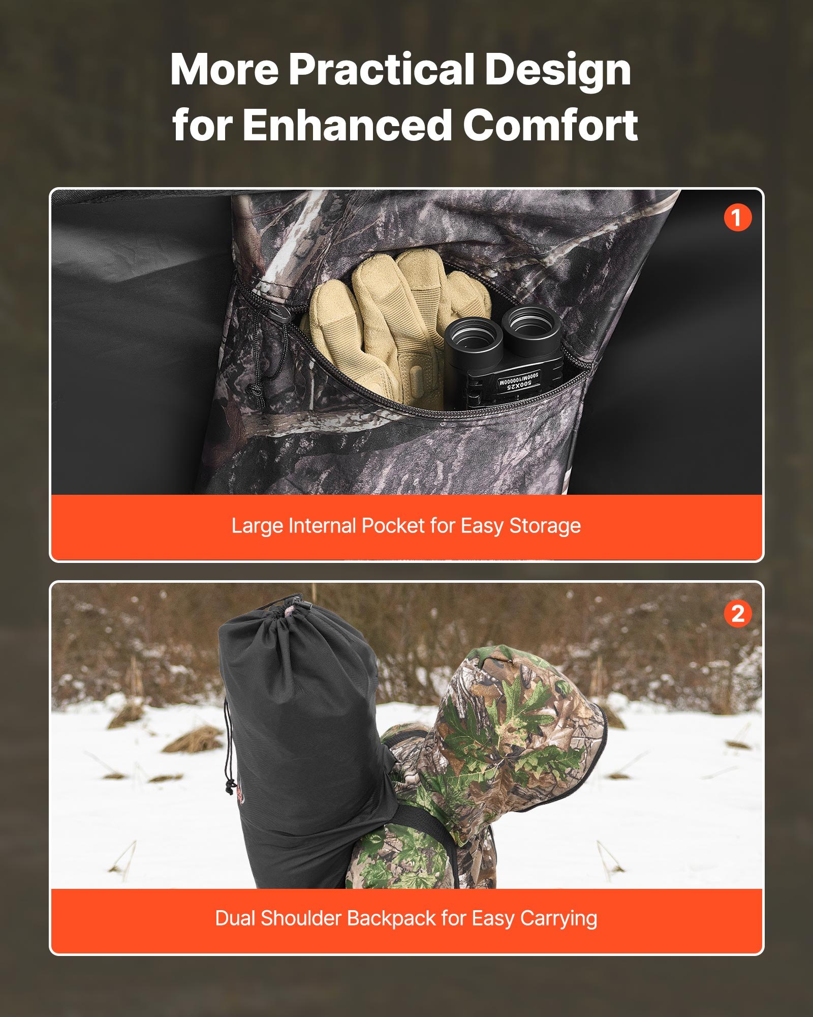 VEVOR - Escondite de caza individual con bolsa de transporte, tienda de camuflaje portátil, refugio oculto reforzado y duradero con puerta y ventana silenciosas con cremallera, para pavos y ciervos