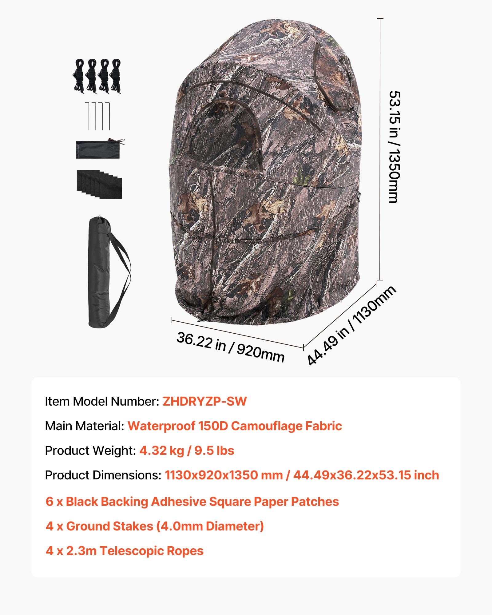 VEVOR - Escondite de caza individual con bolsa de transporte, tienda de camuflaje portátil, refugio oculto reforzado y duradero con puerta y ventana silenciosas con cremallera, para pavos y ciervos