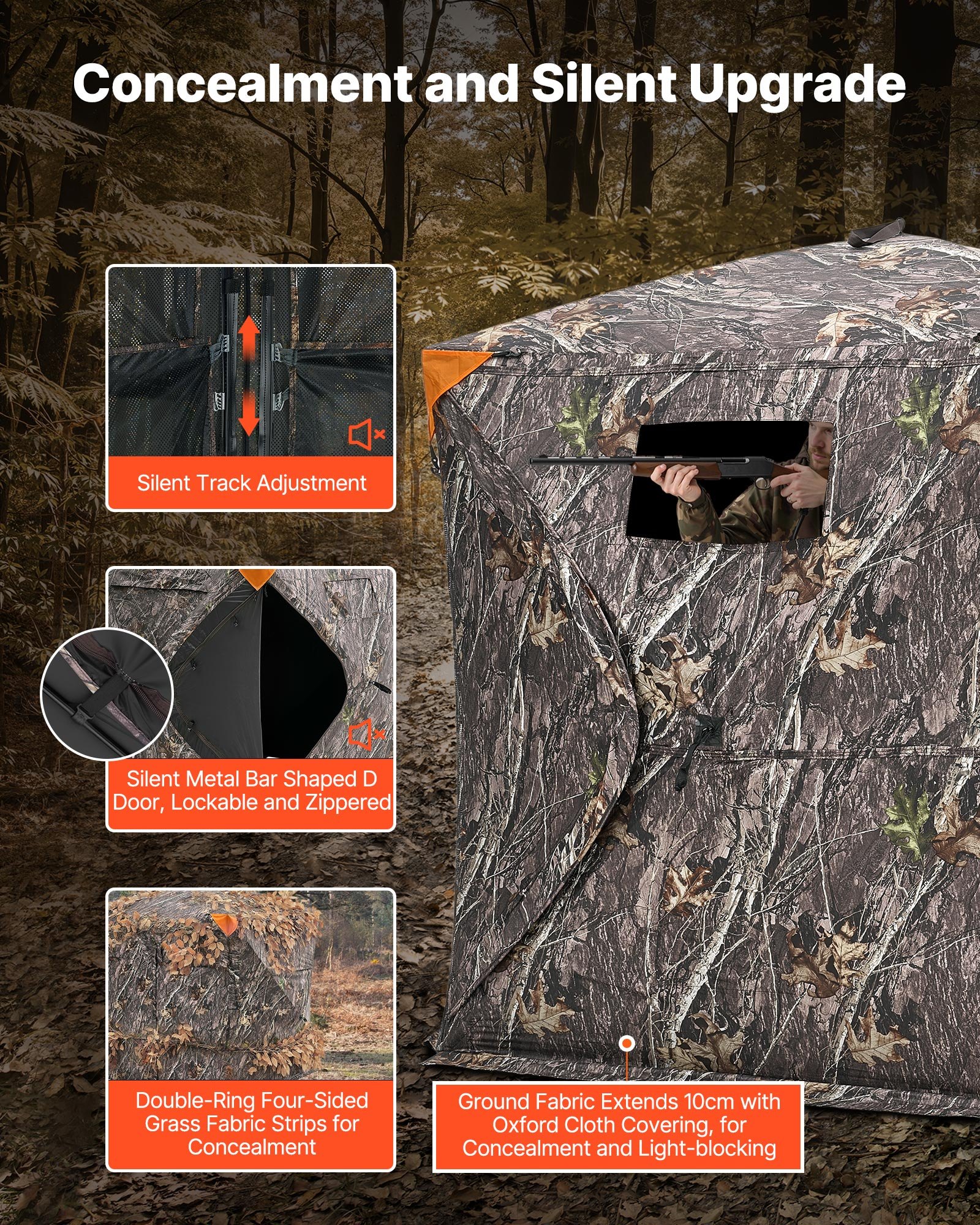 VEVOR Hunting Blind, 270° See Through Ground Blind, 2-3 Person Pop Up Deer Blind for Hunting with Carrying Bag, Portable Resilient Hunting Tent, One-Way See-Through Mesh for Turkey and Deer Hunting