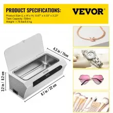 VEVOR Limpiador ultrasónico Máquina de limpieza por ultrasonidos 500ML Blanco para joyería