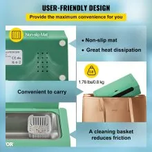 VEVOR Limpiador ultrasónico de joyas, 45 kHz 500 ML, limpiador ultrasónico profesional con control táctil, temporizador digital, cesta de limpieza, máquina de limpieza por ultrasonidos de acero inoxidable para relojes, gafas, verde