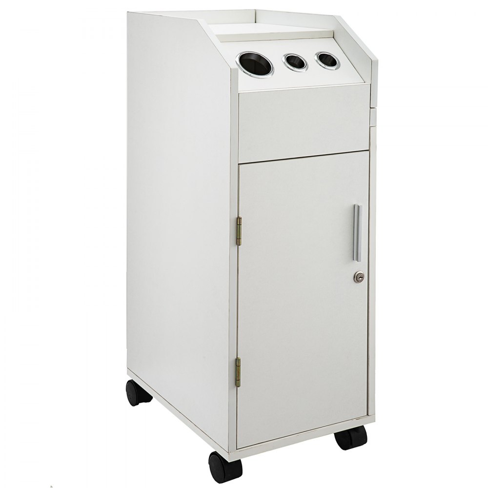 VEVOR Carrito de Peluquería y Belleza para Salón de Belleza, Color Blanco, con 4 Cajones, Ruedas Giratorias, Cerradura, 2 Llaves y Soporte para Secador de Pelo, Bandeja Lateral, 32 x 42 x 86 cm