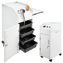 VEVOR Salon SPA Belleza Carro de peluquería Carro de almacenamiento blanco con 4 cajones Ruedas giratorias Bloqueable 2 llaves con soporte para secador de pelo Bandeja lateral para ahorrar espacio