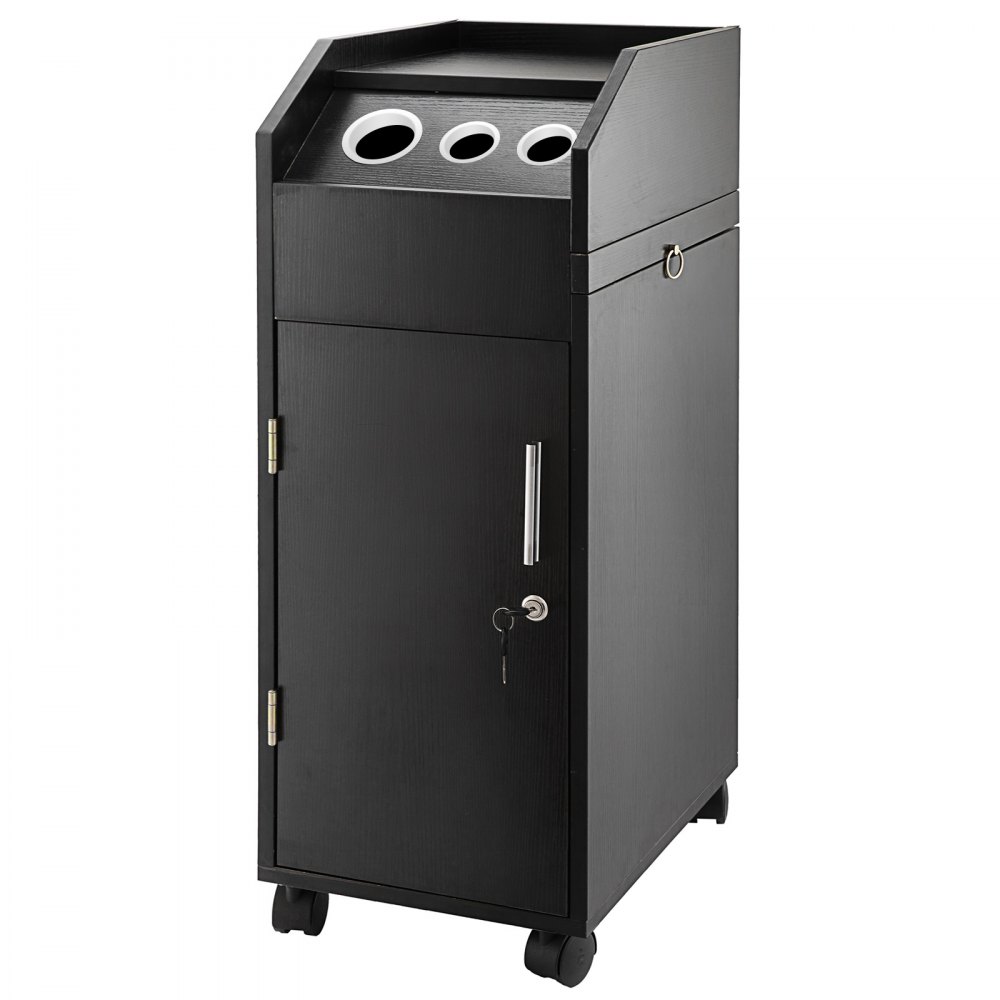 VEVOR Carrito de Almacenamiento 32 x 42 x 86 cm para Peluquería, Salón de Belleza, Spa, con 4 Cajones, Ruedas Giratorias, Cerradura con 2 Llaves y Soporte para Secador de Pelo, Bandeja Lateral, Negro