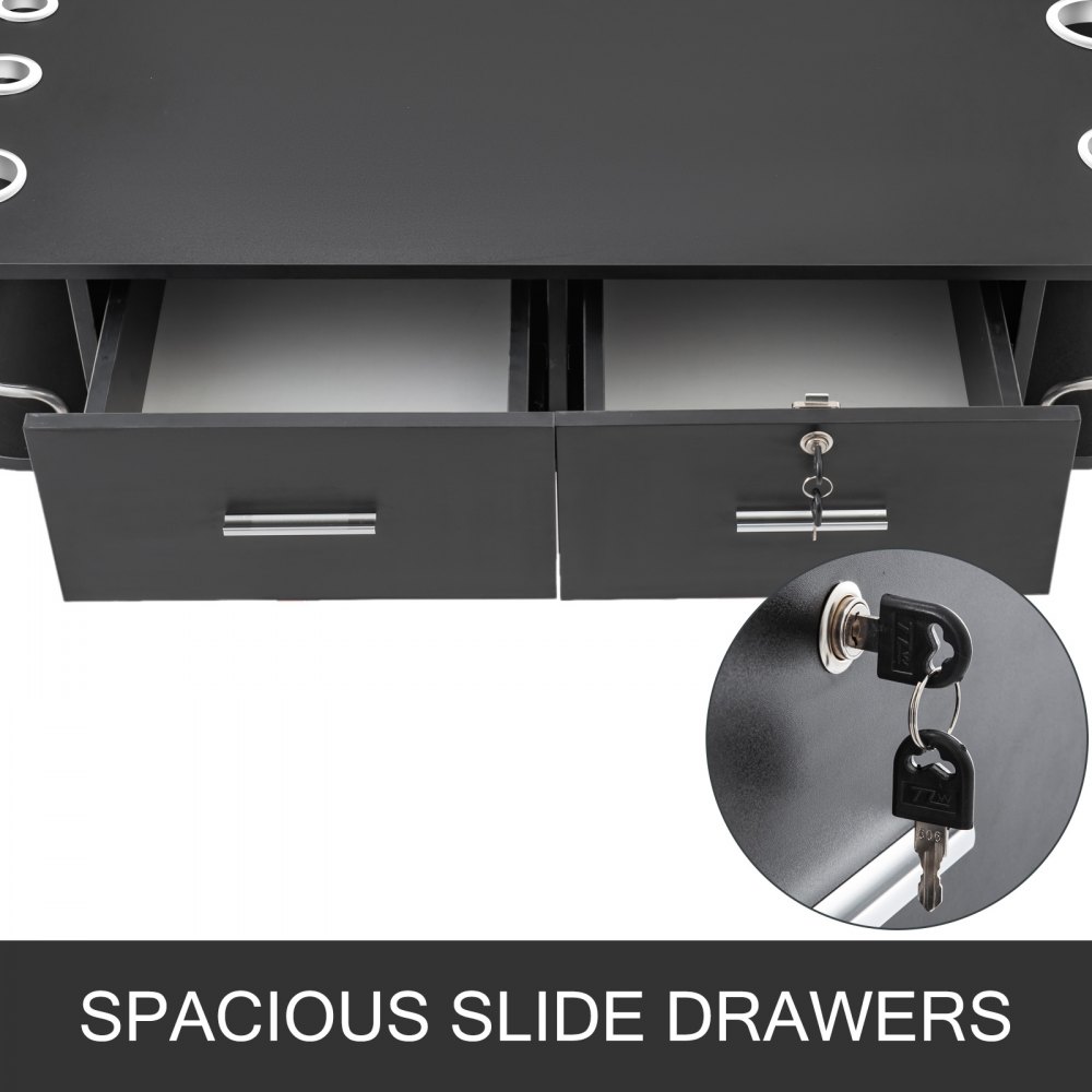 VEVOR Black Wall Mount Styling Station Bloqueo clásico 2 cajones Almacenamiento Equipo de salón de belleza 5 Agujeros para secador de pelo Gabinete de bloqueo para salón de belleza o SPA, barbería, hogar y baño