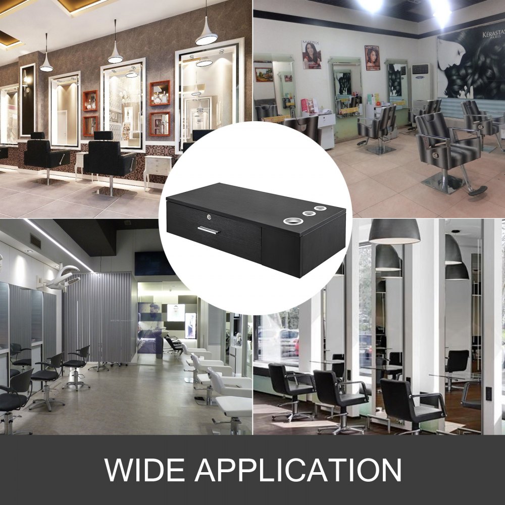 Estación de estilismo de montaje en pared de salón negro VEVOR, almacenamiento de bloqueo clásico, equipo de Spa para salón de belleza, estación de peluquero