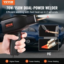 VEVOR Kit de soldadura de plástico, pistola de soldadura de plástico con grapadora caliente de doble potencia de 70/150 W, kit de reparación de parachoques de coche de plástico con 600 piezas de 6 tipos de grapas, 56 varillas de soldadura, alicates para kayak/juguetes/reparación de grietas de plástico