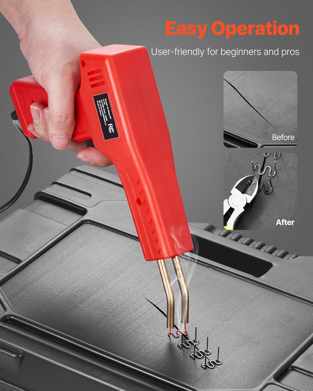 Soldador de plástico VEVOR, pistola de soldadura de plástico de 100 W con 800 grapas calientes, kit profesional de reparación de parachoques de coche con luz LED para kayak, juguetes y reparación de grietas de plástico.