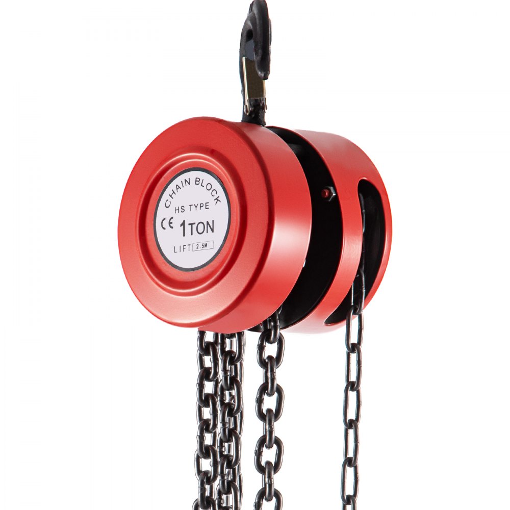 Polipasto de cadena manual VEVOR rojo con capacidad de 1 tonelada y cadenas negras duraderas.