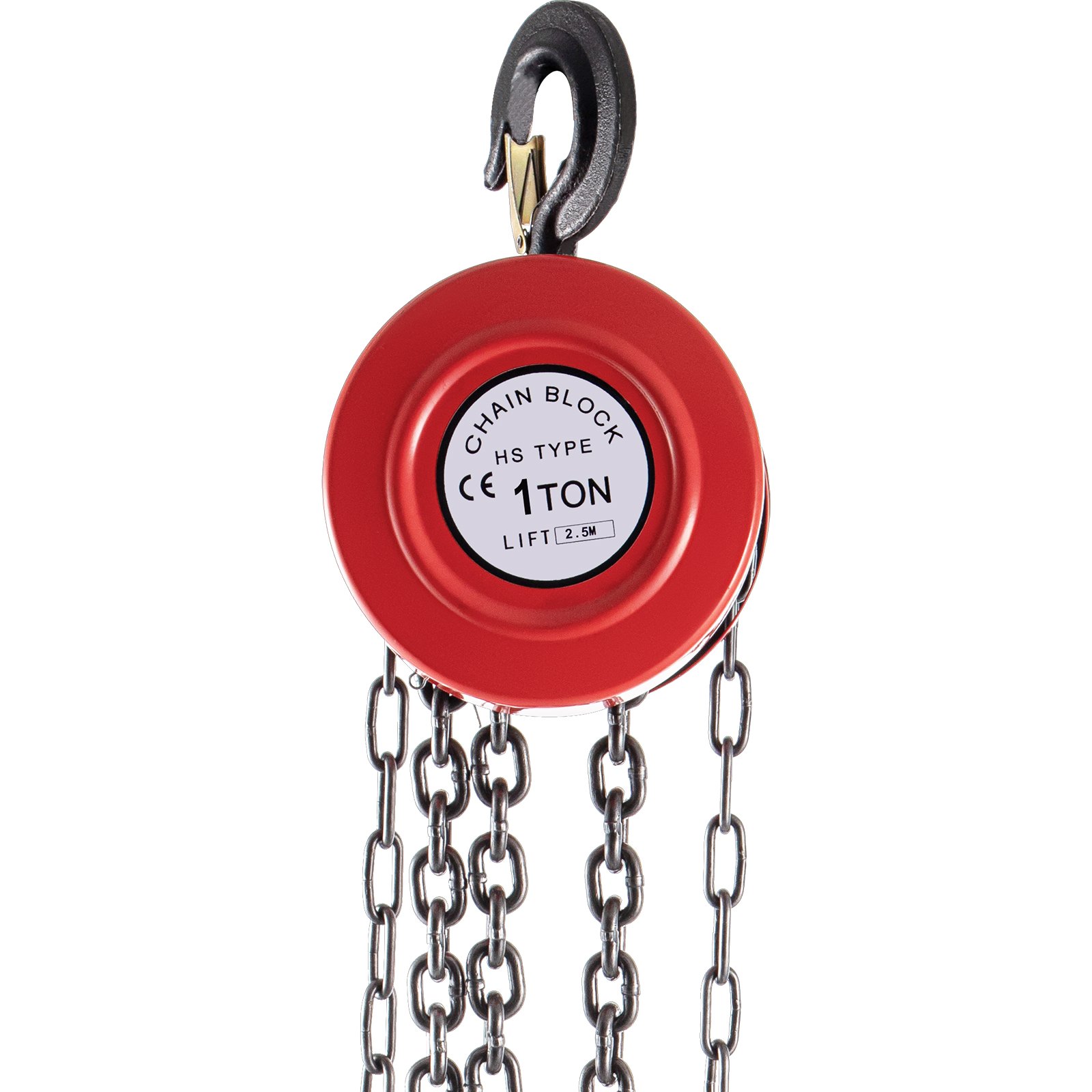 Polipasto de cadena manual VEVOR rojo con capacidad de 1 tonelada y altura de elevación de 2,5 m.