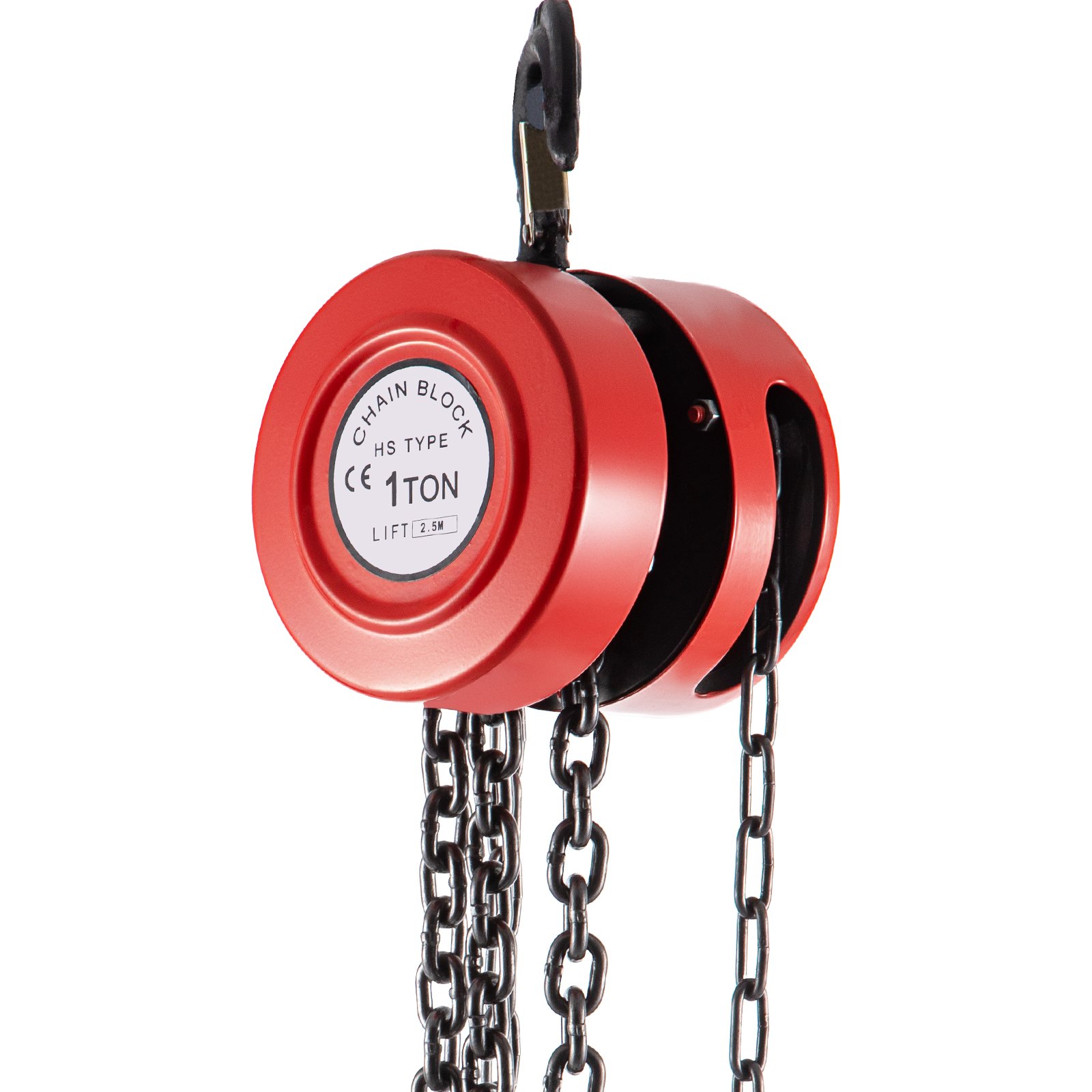 Polipasto de cadena manual VEVOR rojo con capacidad de 1 tonelada y cadenas negras duraderas.