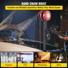 Polipasto de cadena manual VEVOR, bloque de cadena de capacidad de 4400 lbs / 2 toneladas, bloque de cadena manual de elevación de 8 pies / 2,5 m, polipasto manual con construcción de acero de grado industrial para levantar bien en transporte y taller, rojo