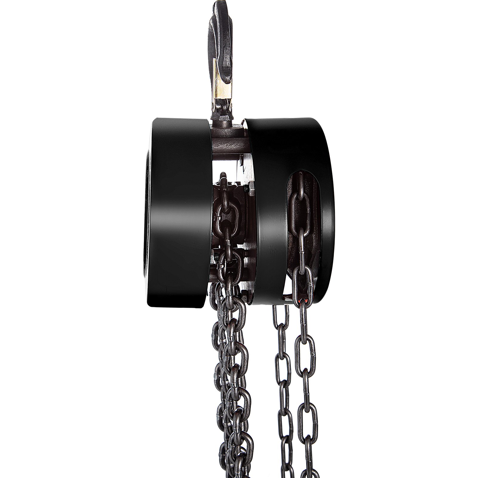 Polipasto de cadena manual VEVOR con ruedas negras resistentes y cadenas de metal.
