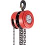 Polipasto de cadena manual VEVOR rojo con cadenas negras, capacidad nominal de 1 tonelada, vista de primer plano.