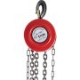 Polipasto de cadena manual VEVOR rojo, capacidad de 1 tonelada con cadenas y gancho negros.