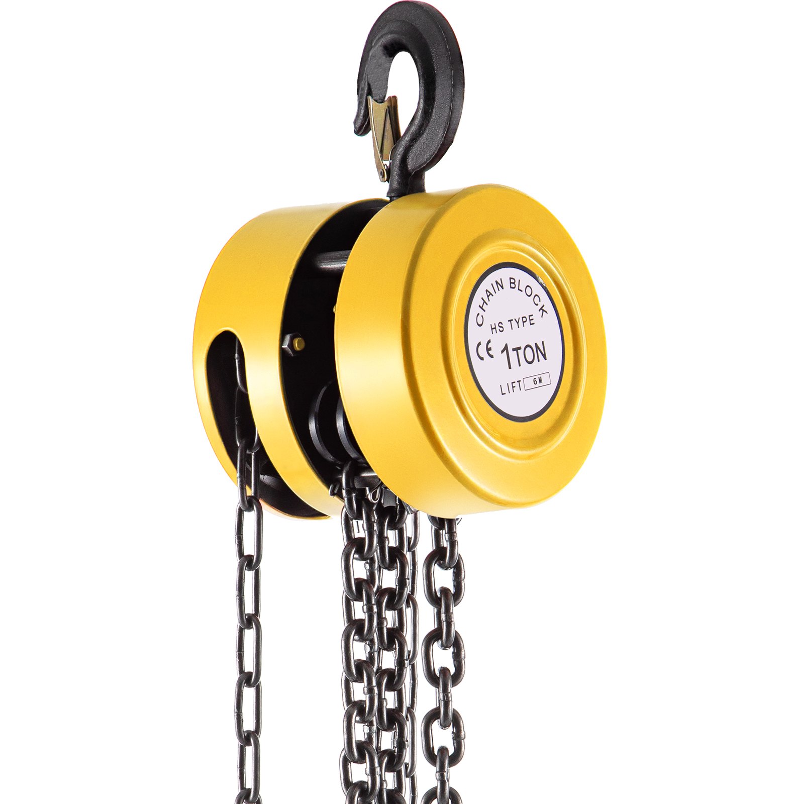 Polipasto de cadena manual VEVOR, amarillo, de 1 tonelada, con gancho y cadenas negras