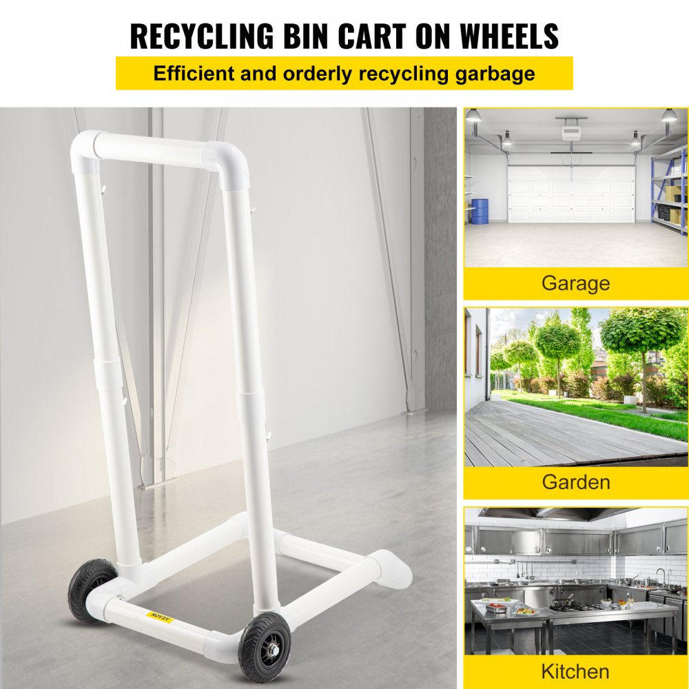 VEVOR Carrito de Reciclaje de Plástico, Robusto Carrito de Basura Móvil Tipo Gancho con 2 Ruedas, Fácil Montaje y Resistente a la Intemperie, para Contenedor de Reciclaje Simple y Carrito, Blanco