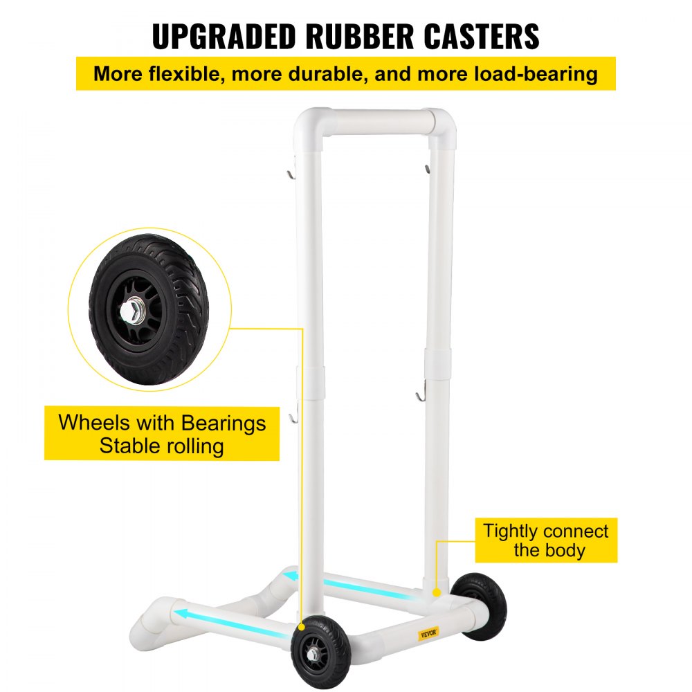 VEVOR Carrito de Reciclaje de Plástico, Robusto Carrito de Basura Móvil Tipo Gancho con 2 Ruedas, Fácil Montaje y Resistente a la Intemperie, para Contenedor de Reciclaje Simple y Carrito, Blanco