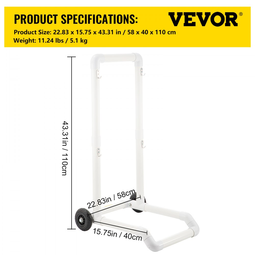 VEVOR Carrito de Reciclaje de Plástico, Robusto Carrito de Basura Móvil Tipo Gancho con 2 Ruedas, Fácil Montaje y Resistente a la Intemperie, para Contenedor de Reciclaje Simple y Carrito, Blanco