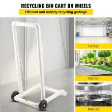 Carro de reciclaje de plástico VEVOR, 22.8 x 15.7 pulgadas, carro de basura móvil robusto tipo gancho con 2 ruedas, fácil montaje y resistente a la intemperie, soporte de basura bien construido para papelera de reciclaje simple y carrito (paquete individual), color blanco