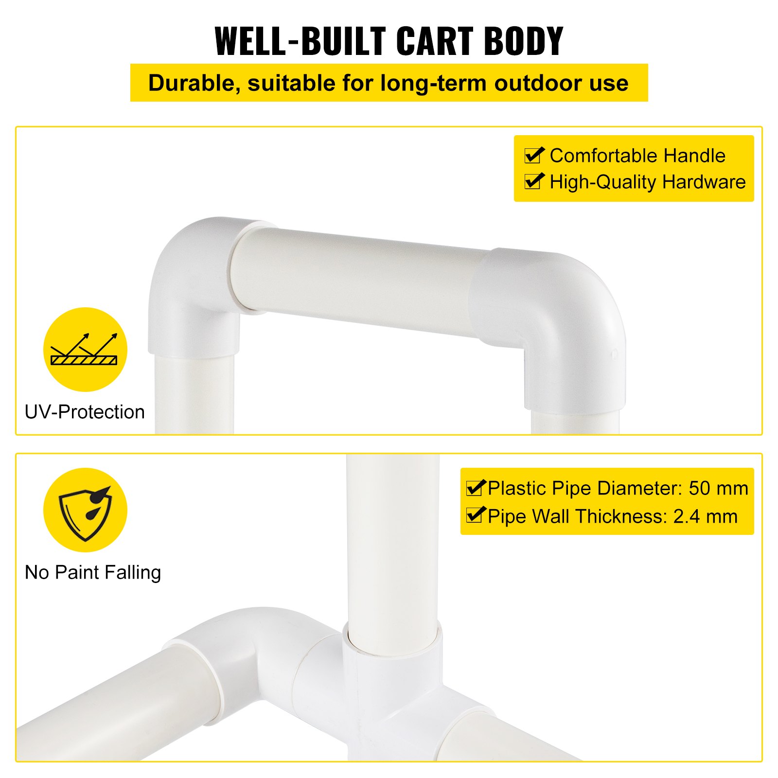 VEVOR Carrito de Reciclaje de Plástico, Robusto Carrito de Basura Móvil Tipo Gancho con 2 Ruedas, Fácil Montaje y Resistente a la Intemperie, para Contenedor de Reciclaje Simple y Carrito, Blanco