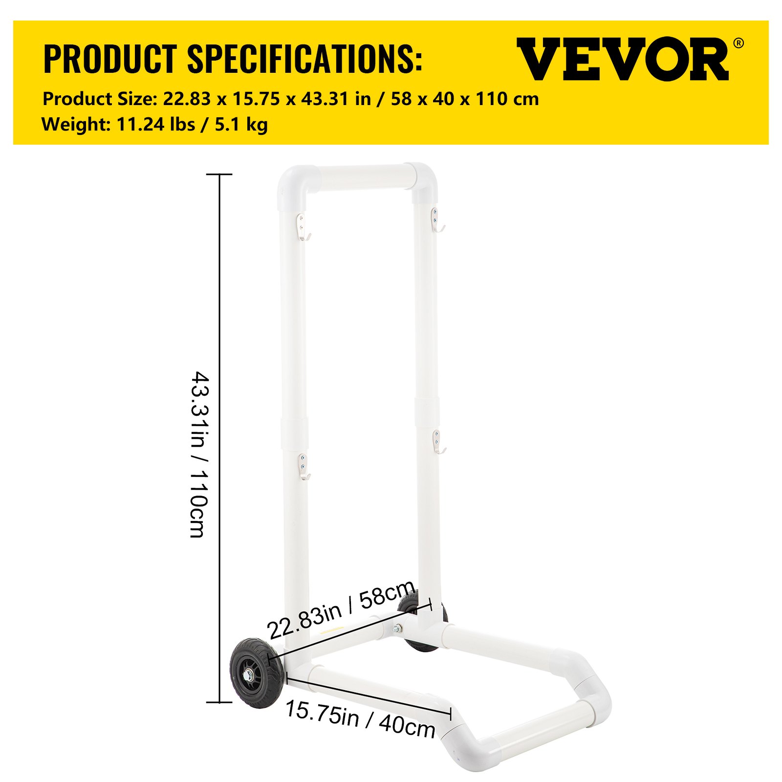 VEVOR Carrito de Reciclaje de Plástico, Robusto Carrito de Basura Móvil Tipo Gancho con 2 Ruedas, Fácil Montaje y Resistente a la Intemperie, para Contenedor de Reciclaje Simple y Carrito, Blanco