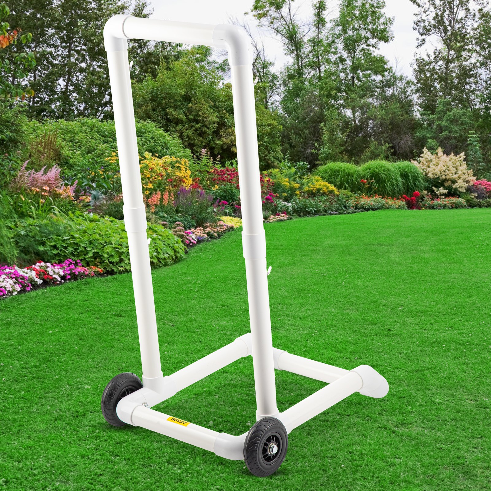 VEVOR Carrito de Reciclaje de Plástico, Robusto Carrito de Basura Móvil Tipo Gancho con 2 Ruedas, Fácil Montaje y Resistente a la Intemperie, para Contenedor de Reciclaje Simple y Carrito, Blanco