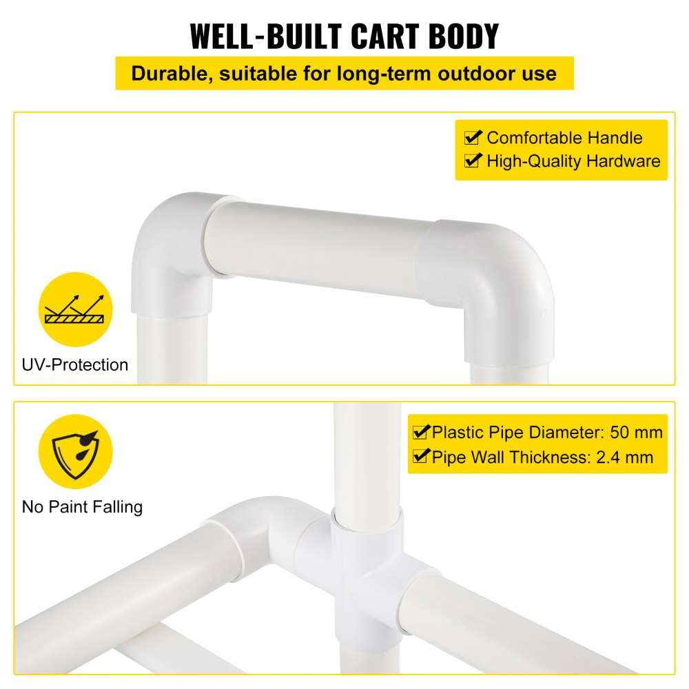 VEVOR Carrito de Reciclaje de PVC y Plástico Resistente con 4 Ruedas, Estructura de Fácil Montaje que no Requiere Herramientas, Soporte para Basura Resistente a la Intemperie para y Carrito, Blanco