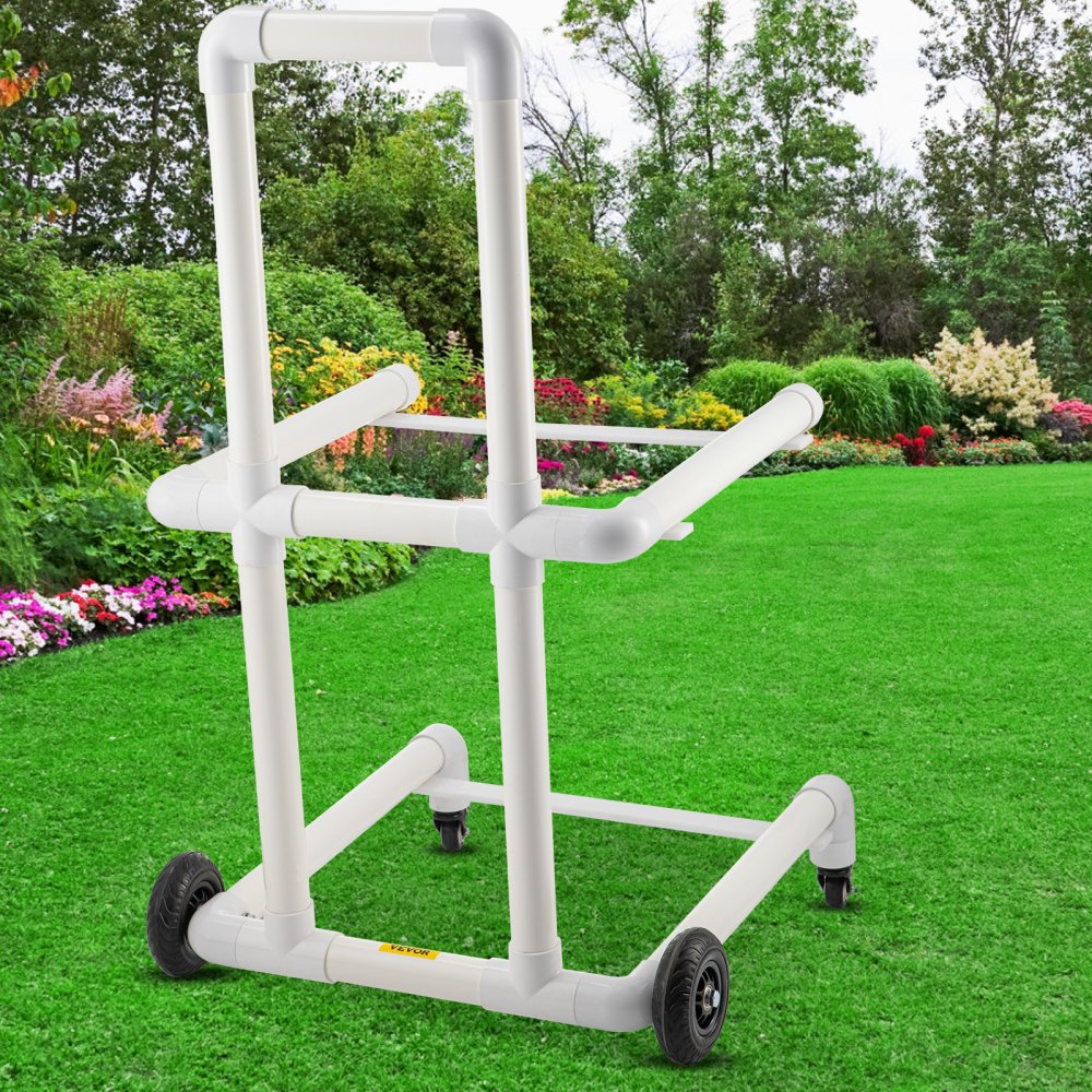 VEVOR Carrito de Reciclaje de PVC y Plástico Resistente con 4 Ruedas, Estructura de Fácil Montaje que no Requiere Herramientas, Soporte para Basura Resistente a la Intemperie para y Carrito, Blanco