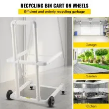 Carro de reciclaje VEVOR, carro de basura de PVC y plástico resistente de 2 pulgadas con 4 ruedas, montaje fácil tipo marco y no requiere herramientas, soporte de basura resistente a la intemperie para papelera de reciclaje simple y carrito, color blanco
