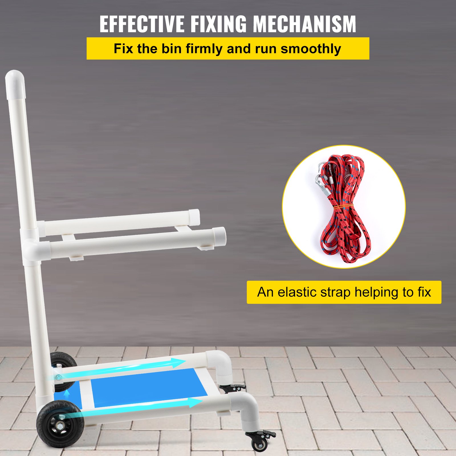 VEVOR Carrito de Reciclaje de PVC y Plástico Resistente con 4 Ruedas, Estructura de Fácil Montaje que no Requiere Herramientas, Soporte para Basura Resistente a la Intemperie para y Carrito, Blanco